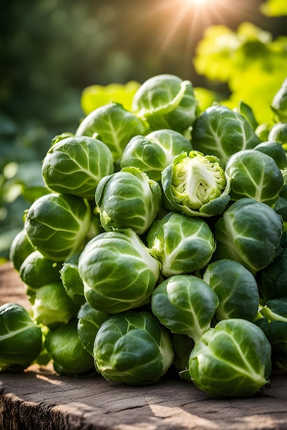 Brussels sprouts harvest in the garden