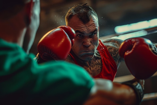 Photo brutal boxer man boxing in the gym