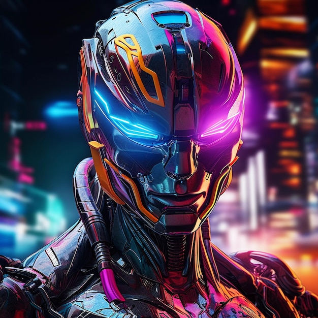 Brutal cyborg character in cyberpunk style