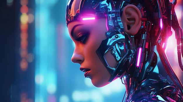 Brutal cyborg character in cyberpunk style