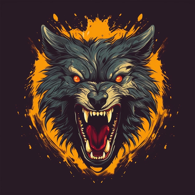 brutal evil wolf portrait glowing wolf eyes red color big head 3d illustration