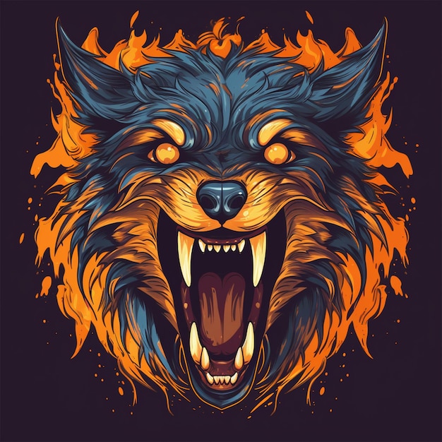 brutal evil wolf portrait glowing wolf eyes red color big head 3d illustration