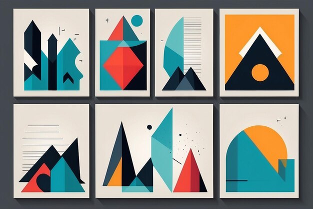 Brutalist style vector minimalistic Posters with silhouette basic figures extraordinary graphic