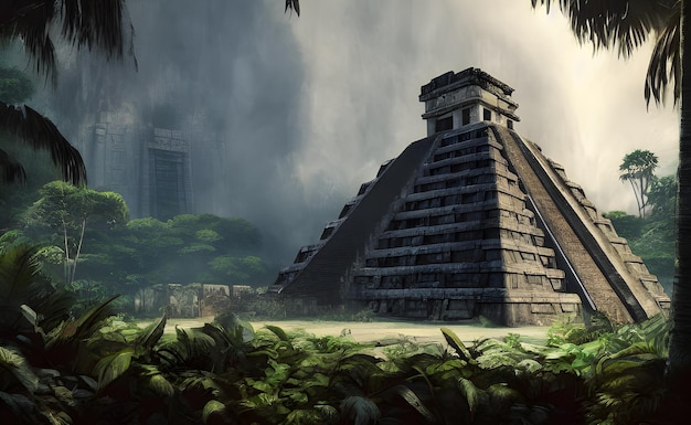 brutalistische maya-tempel in de jungle, mexica, tulum piramide de kukulkan
