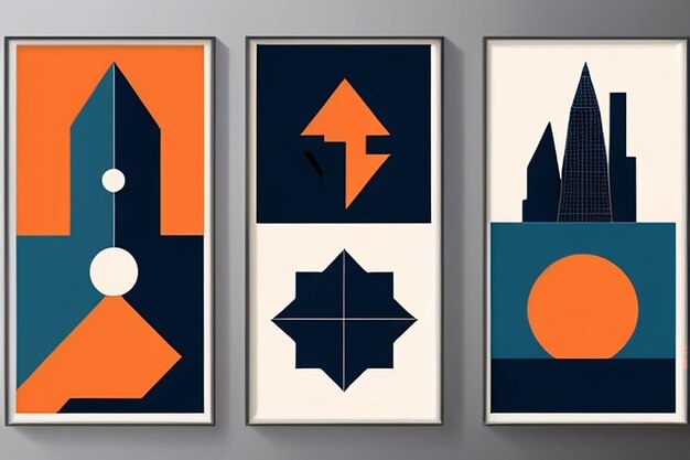 Brutalistische stijl vector minimalistische posters met silhouet basisfiguren