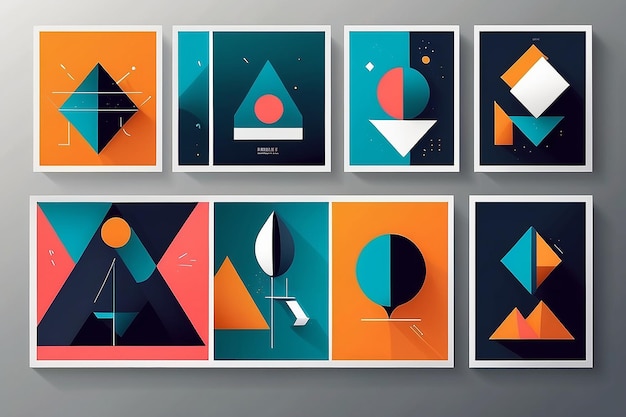 Brutalistische stijl vector minimalistische posters met silhouet basisfiguren