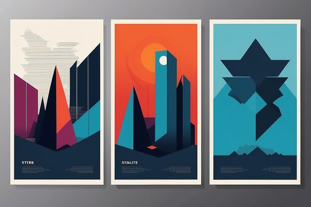 Brutalistische stijl vector minimalistische posters met silhouet basisfiguren