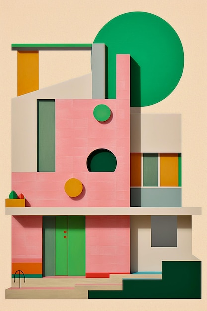 Brute schoonheid Abstracte collagekunst die een huis afbeeldt in brutalistische stijl Generatieve AI