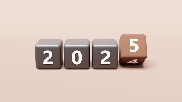 brwn dice showing transition from 2024 to 2025 symbolic year change concept