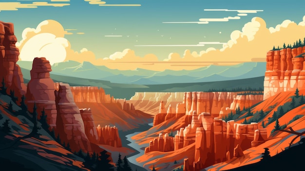 Bryce Canyon National Park Een Lofi-illustratie van adembenemende landschappen