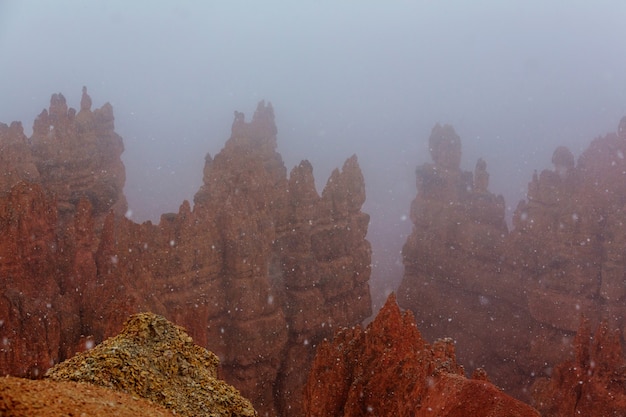 Bryce canyon  with snow in winter season.