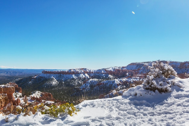 Bryce canyon with snow in winter season.