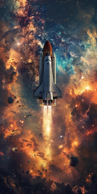 Photo bspace shuttle in nebula