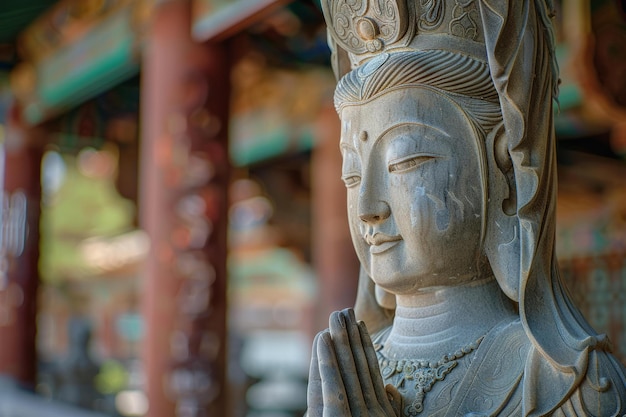 BStone bodhisattva statue with praying hands