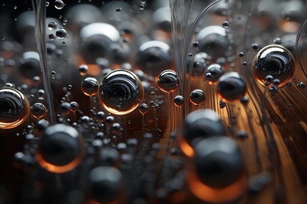 Foto bubbels die met ferrofluid interageren en magnetische veldlijnen vertonen