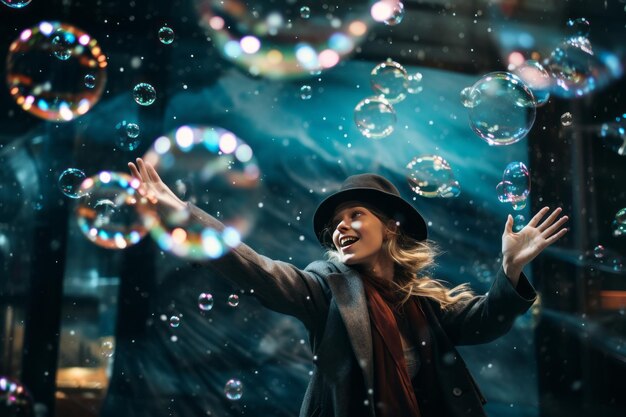 Foto bubbels drijven in de lucht nieuwjaarsfoto