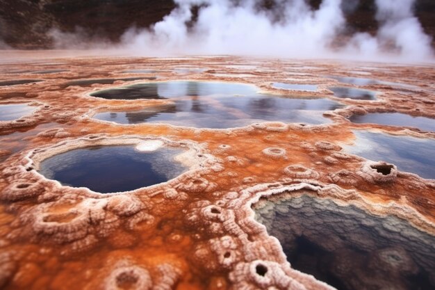 Foto bubbels op het oppervlak van een kokende vulkanische warmwaterbron