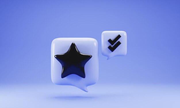 Фото Пузырьковый чат со значком звезды на синем фоне 3d рендеринг иллюстрации