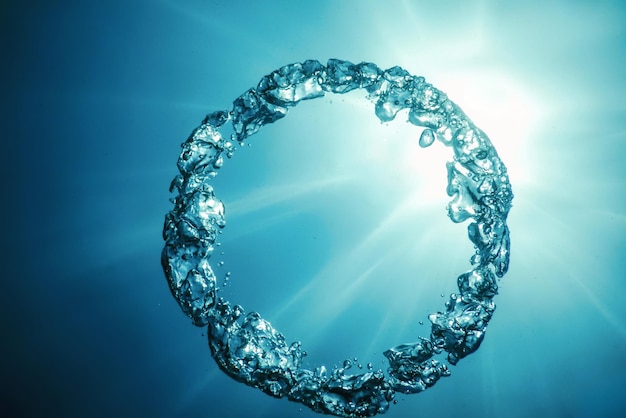 Bubble ring underwater ascends towards the sun