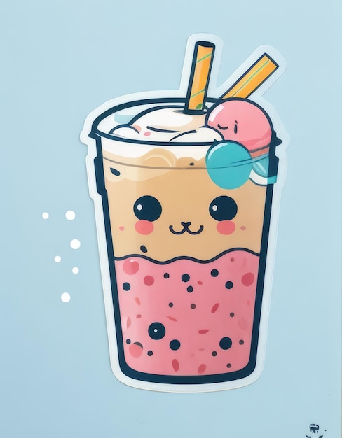 Bubble Tea Cutie Cheerful Character with Straw