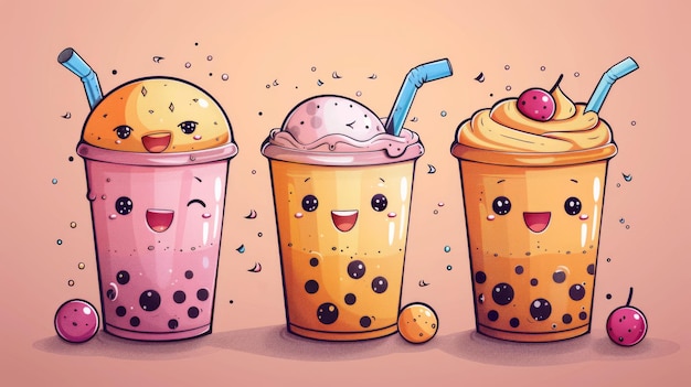 Photo bubble tea doodle modern illustration always a good day when i can drink my favorite drink