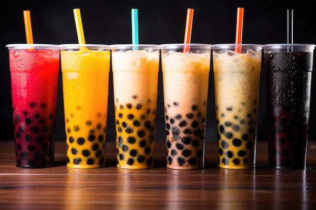 Bubble tea with tapioca balls AI Generative