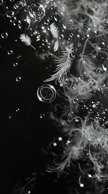 a bubble in the water is covered with white feathers