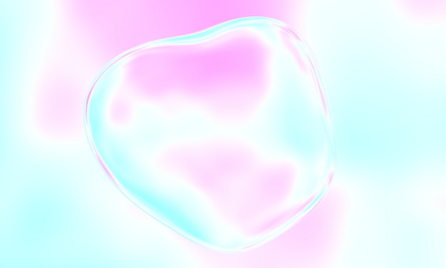 Photo bubble with glossy fluid surface floating over pastel color.