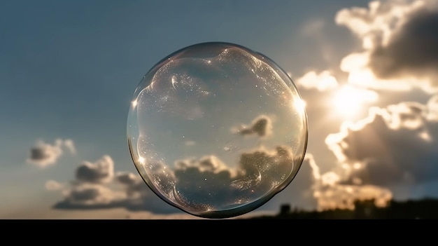 A bubble with the sky in the background