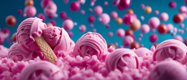 Bubblegum ice cream freezes and falls into midair with its ingredients