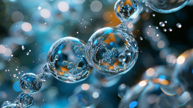 bubbles are floating in the air on a blue surface generative ai