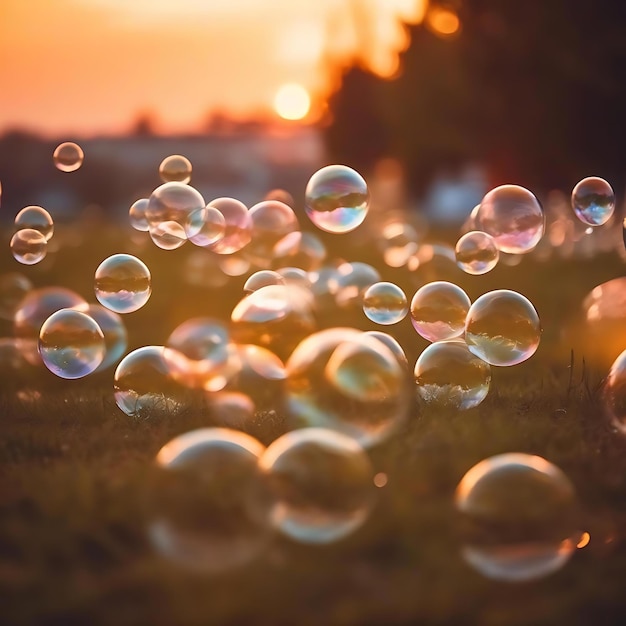 Фото Пузырьки плавают в воздухе при заходе солнца