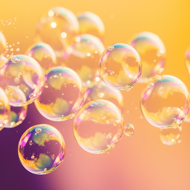 bubbles floating in the air on a yellow background generative ai