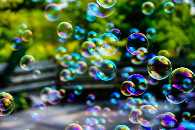 Photo bubbles flying through the air