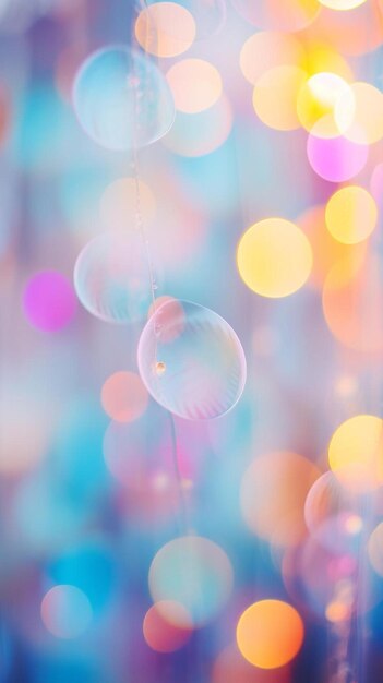 Photo bubbles in front of a colorful background with lights and a blurry background.