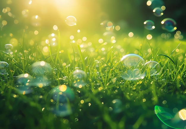 bubbles on the grass near sunlight