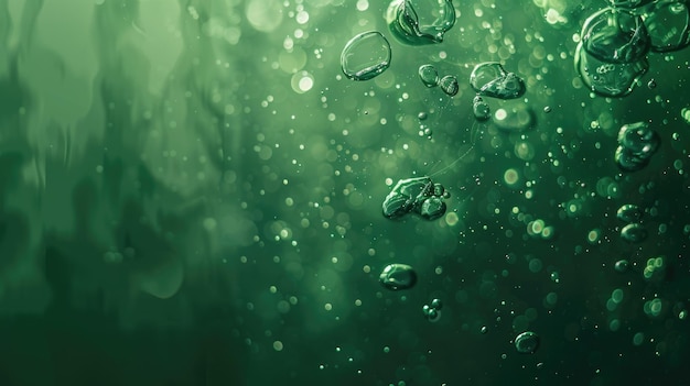 Photo bubbles in a green water close up