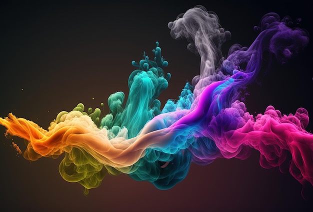 Bubbles of multicolored neon smoke ink An explosion a burst of holi paint Abstract psychedelic black dark background 3D rendering AI generated