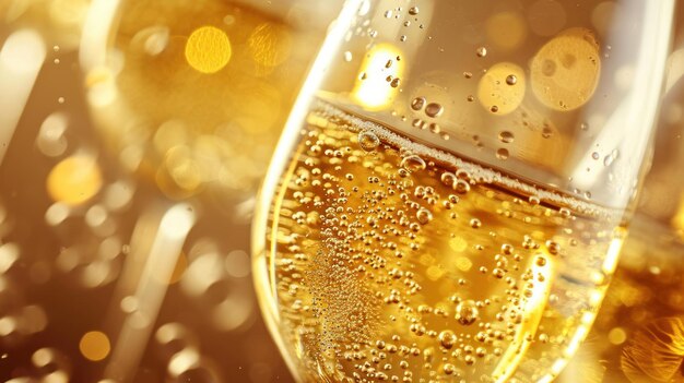 写真 喜びと祝いを象徴するスパークリングワインのグラスに泡が上がる