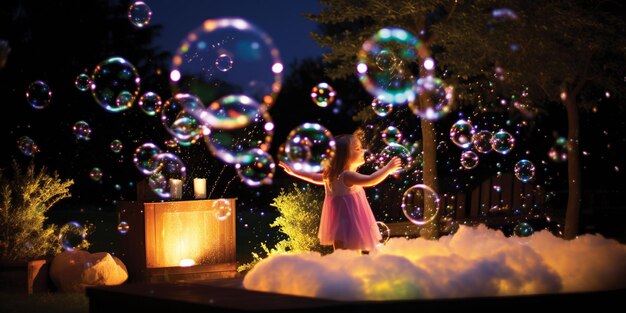 Foto bolle d'acqua di notte