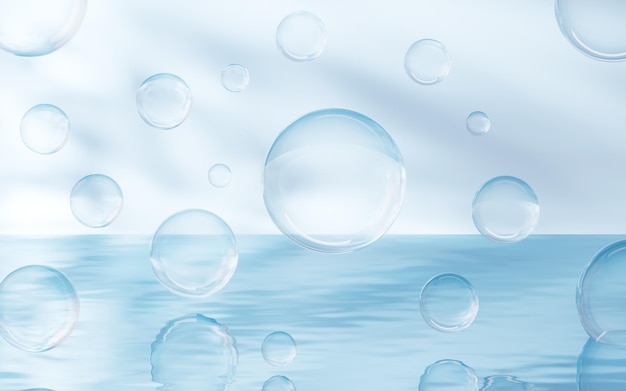 Bubbles on the water surface 3d rendering