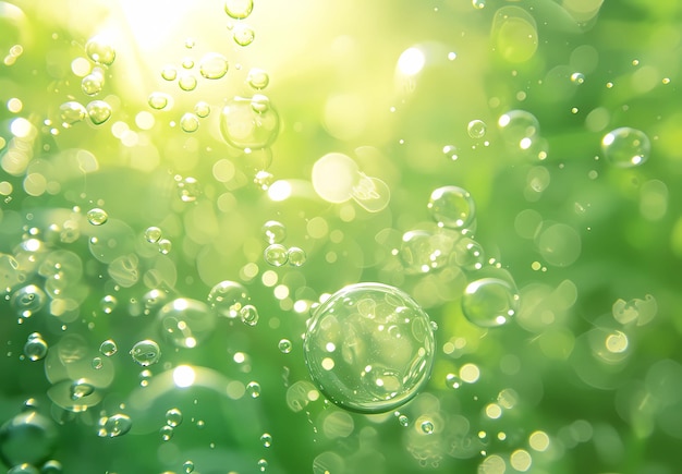 水中の泡 太陽の光を背景に