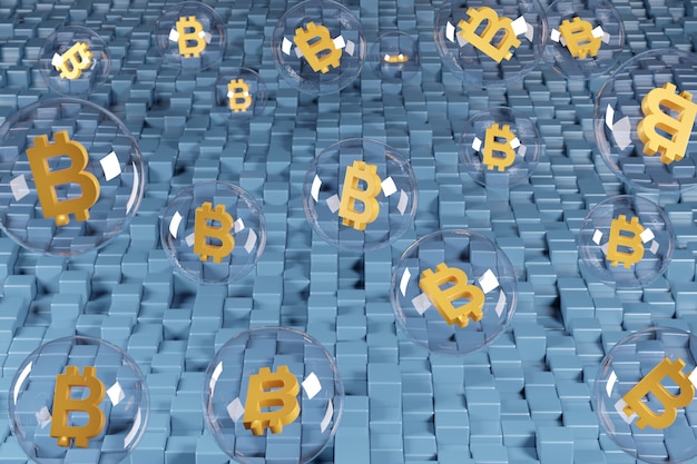 Bubbles with the bitcoin symbol inside.