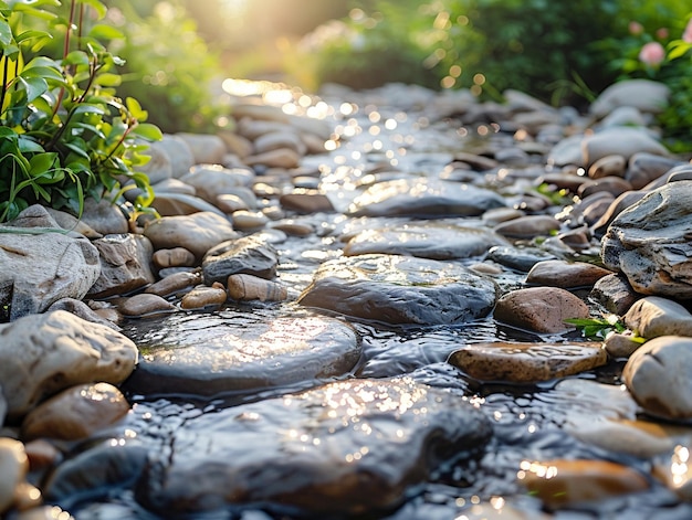 Bubbling brook over smooth stones