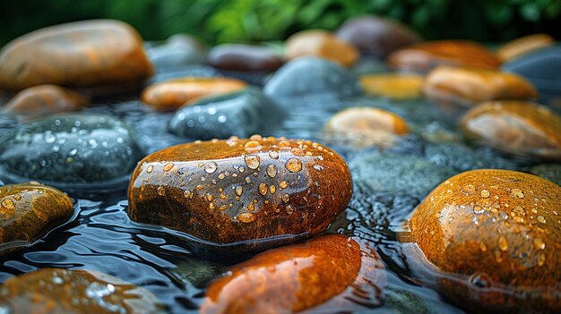 Photo bubbling brook over smooth stones