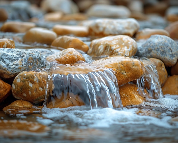 Photo bubbling brook over smooth stones
