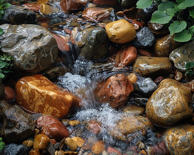 Photo bubbling brook over smooth stones