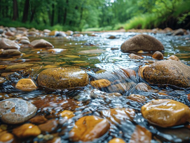 Photo bubbling brook over smooth stones