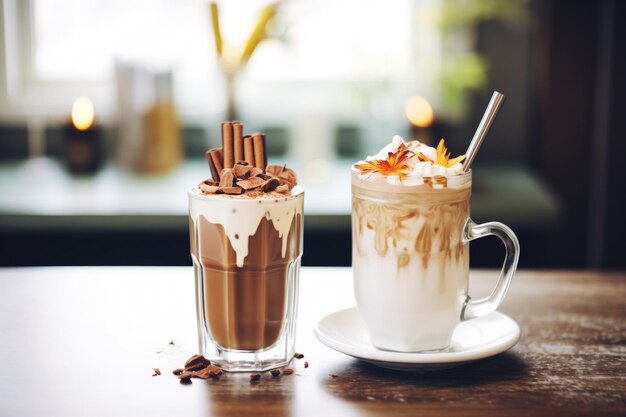 Bubbling hot chocolate and chilled iced latte dual mugs