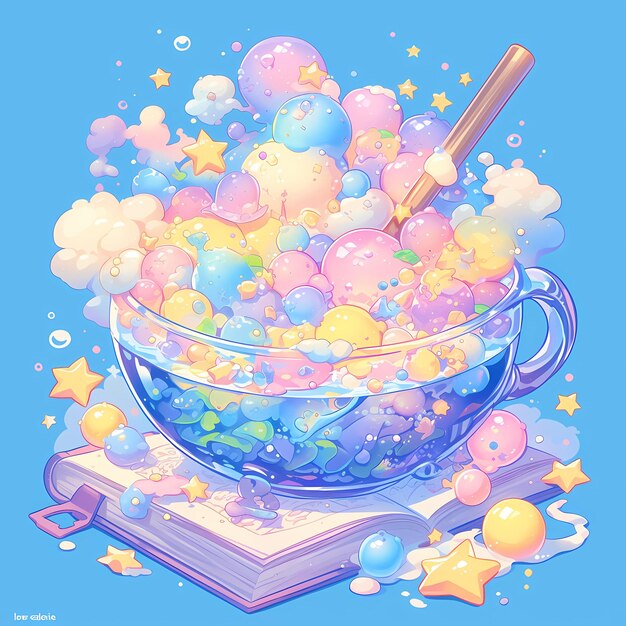 Photo bubbling magic potion fantasy alchemy bowl illustration